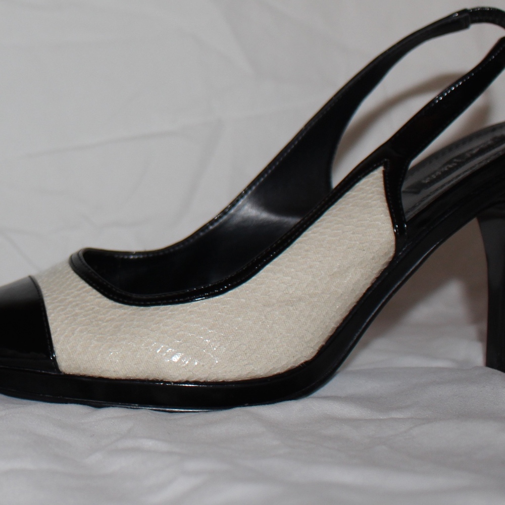 Tan and black heels